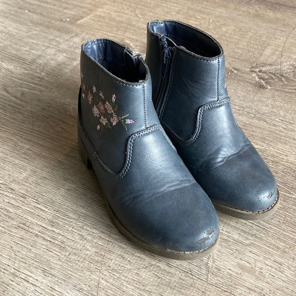 OshKosh B'gosh Toddler Blue Floral Ankle Boots Size 9 Side Zip